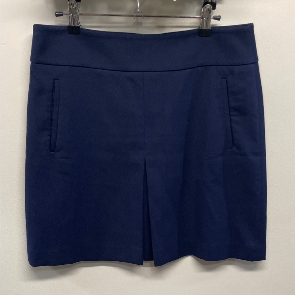 Loft Navy Center Pleat Lined Skirt 8